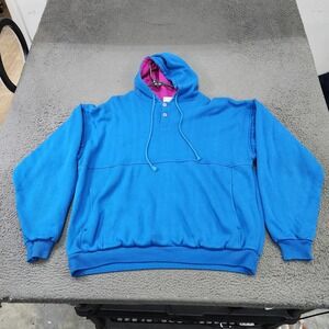 MacGregor Hoodie Mens XL Blue Lined Button Henley Pullover Sweatshirt Hooded